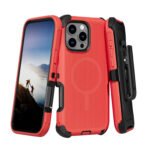 Defender Heavy Duty magnatic magsafe with belt clip for Iphone-15Pro-Red